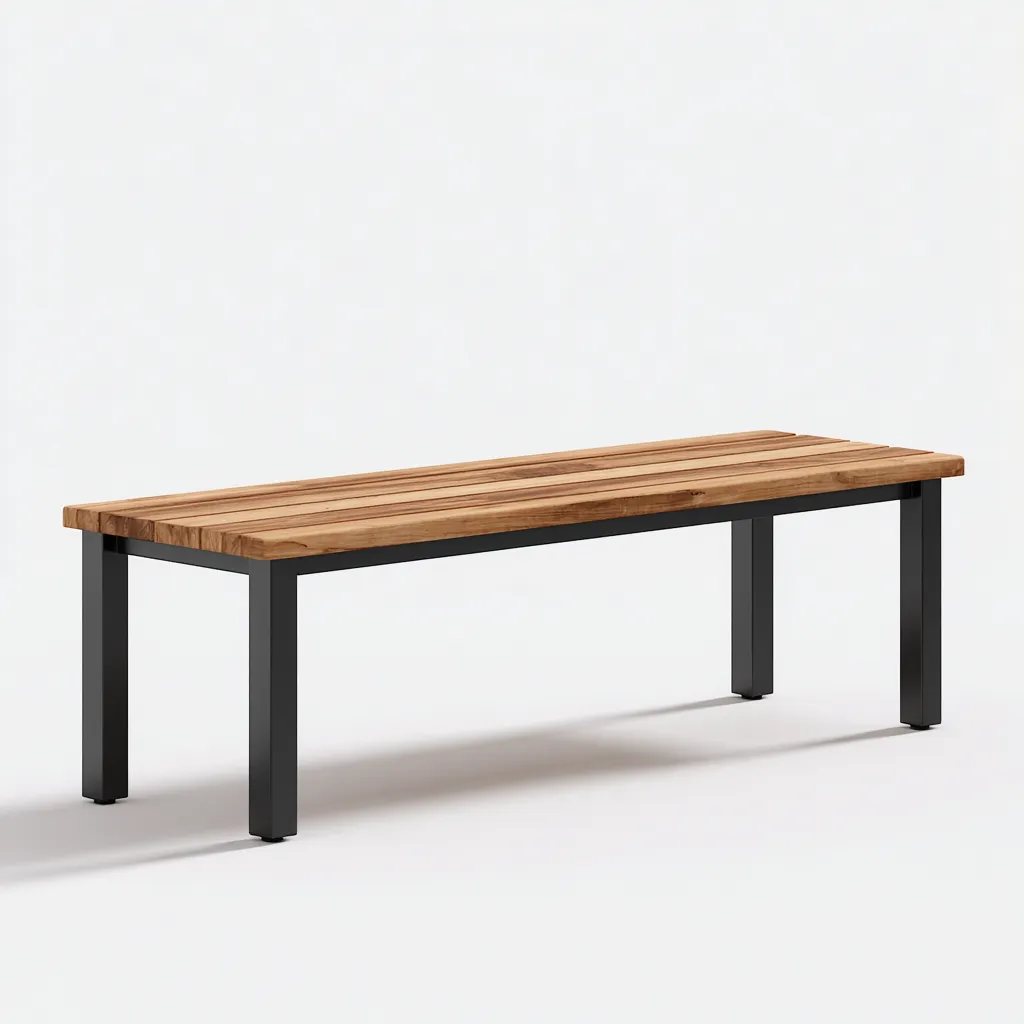 Banc de jardin en bois et métal 170x38x45 cm - couleur bois naturel/noir - style industriel pour extérieur-Homelyio