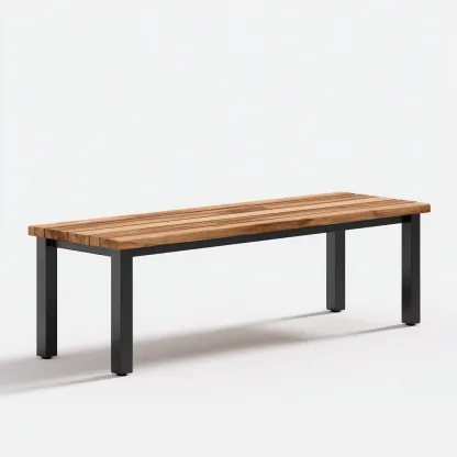 Banc de jardin en bois et métal 170x38x45 cm - couleur bois naturel/noir - style industriel pour extérieur-Homelyio