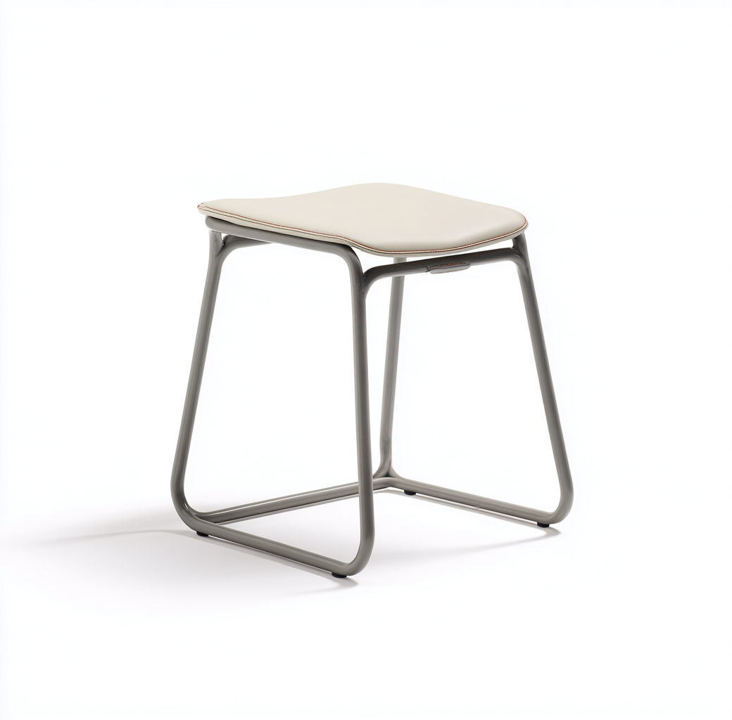 Tabouret en cuir synthétique et métal 45x38x46 cm - beige/gris - style contemporain-Homelyio