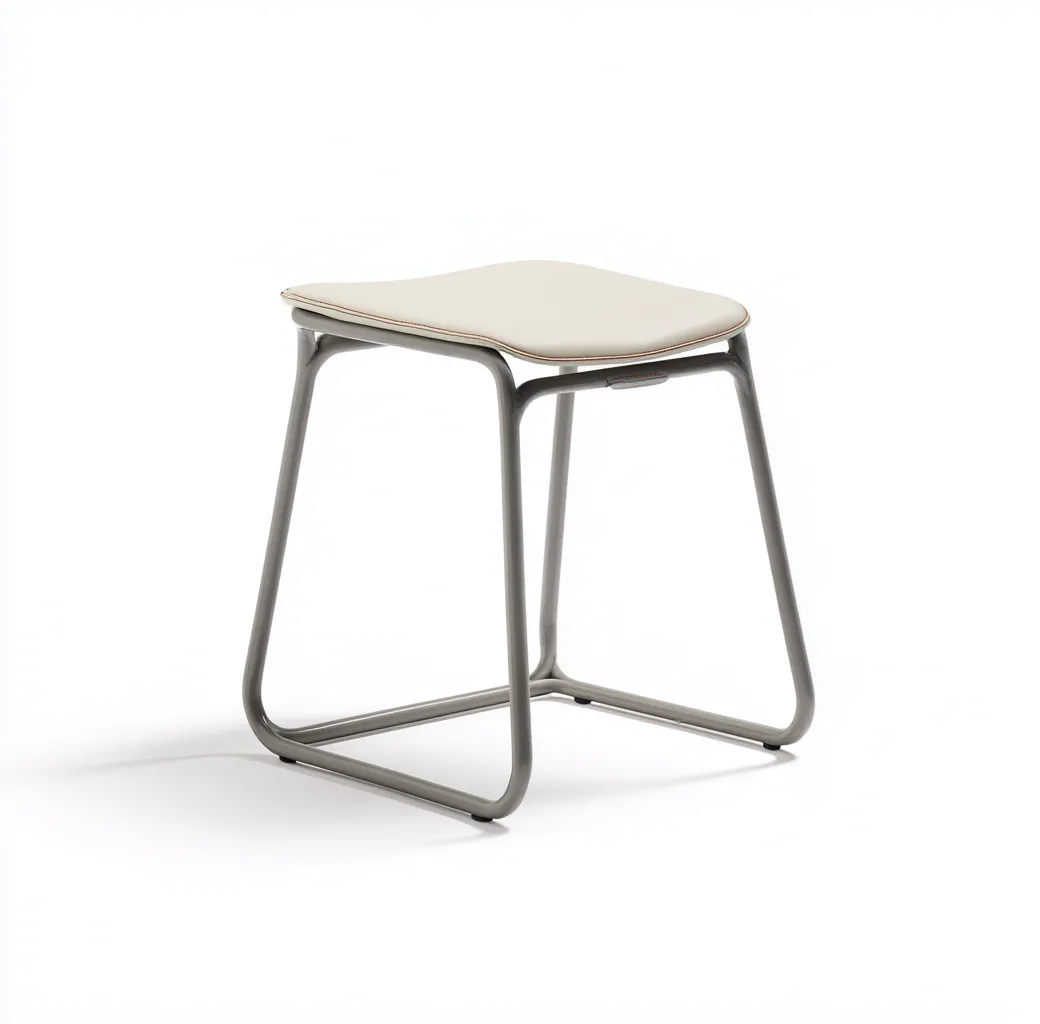 Tabouret en cuir synthétique et métal 45x38x46 cm - beige/gris - style contemporain-Homelyio