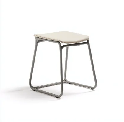 Tabouret en cuir synthétique et métal 45x38x46 cm - beige/gris - style contemporain-Homelyio
