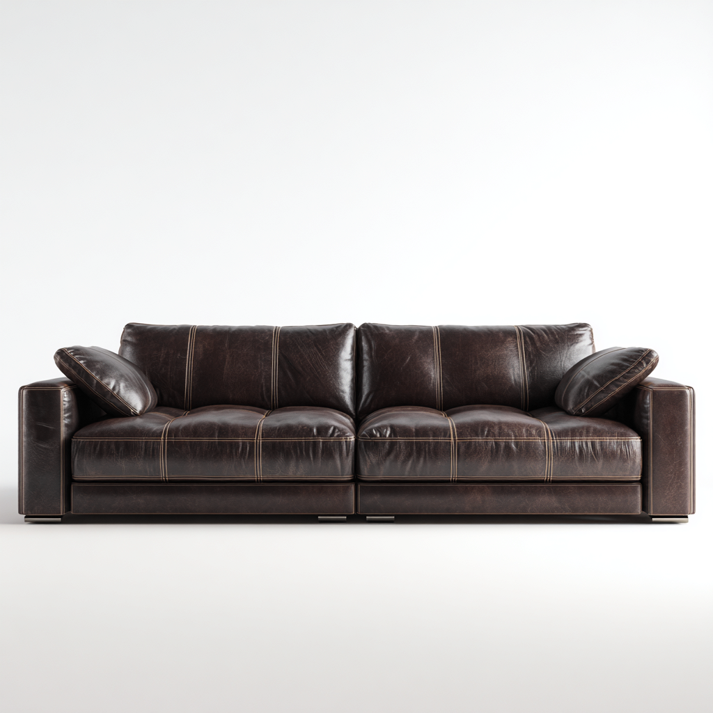 Canapé 3 places en cuir véritable 218x94x85 cm - marron foncé - base basse style moderne pour salon-Homelyio