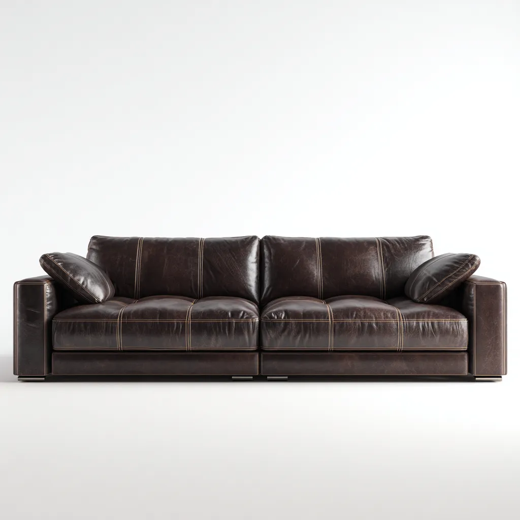 Canapé 3 places en cuir véritable 218x94x85 cm - marron foncé - base basse style moderne pour salon-Homelyio