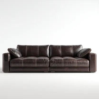 Canapé 3 places en cuir véritable 218x94x85 cm - marron foncé - base basse style moderne pour salon-Homelyio