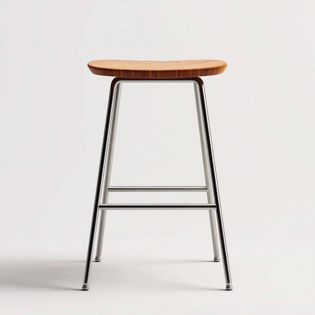 Tabouret en bois et métal 40x35x75 cm - naturel/argent - design minimaliste pour salon-Homelyio