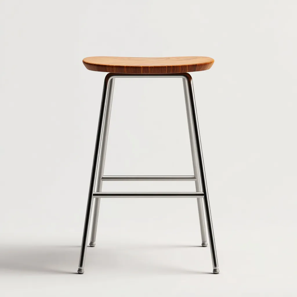 Tabouret en bois et métal 40x35x75 cm - naturel/argent - design minimaliste pour salon-Homelyio