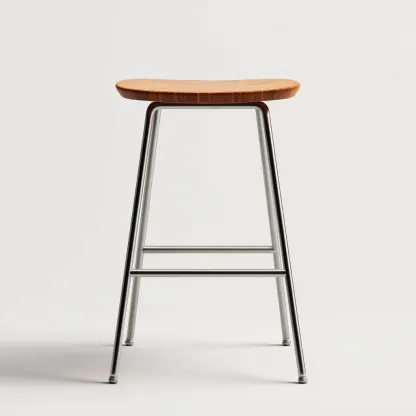 Tabouret en bois et métal 40x35x75 cm - naturel/argent - design minimaliste pour salon-Homelyio
