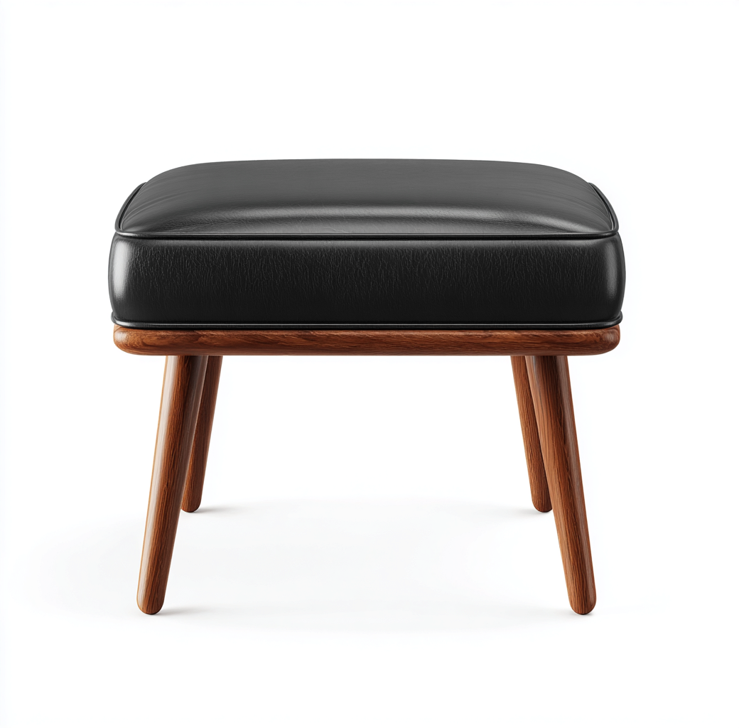Tabouret en cuir synthétique et bois 50x40x42 cm - noir/noyer - style moderne pour salon-Homelyio