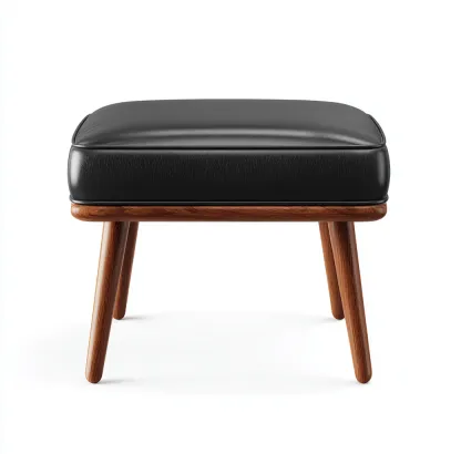 Tabouret en cuir synthétique et bois 50x40x42 cm - noir/noyer - style moderne pour salon-Homelyio