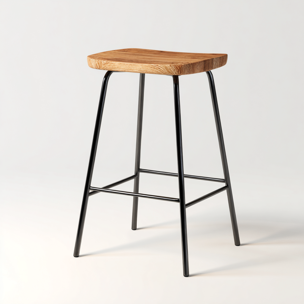 Tabouret en bois et métal 35x35x70 cm - naturel/noir - style minimaliste pour salon-Homelyio