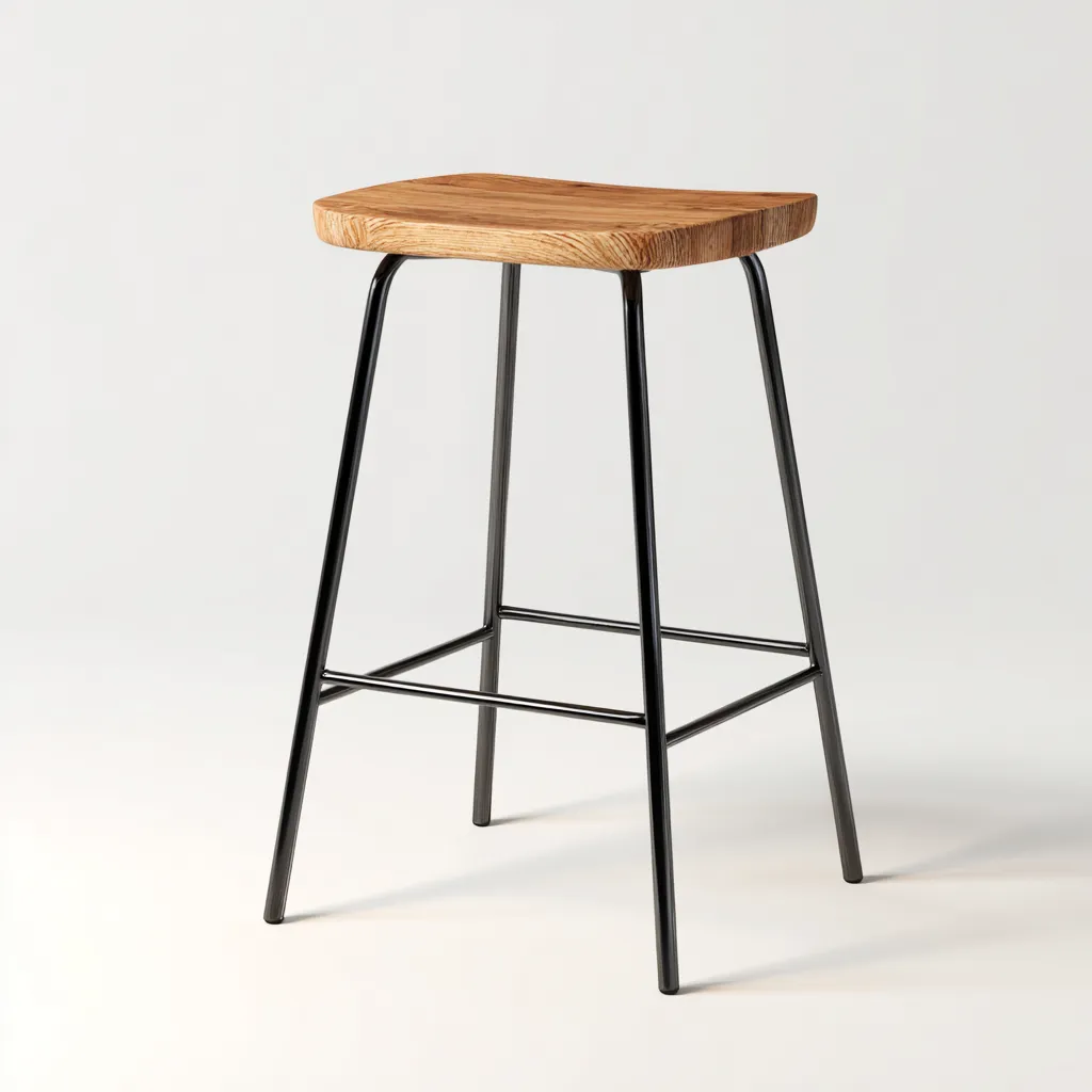 Tabouret en bois et métal 35x35x70 cm - naturel/noir - style minimaliste pour salon-Homelyio
