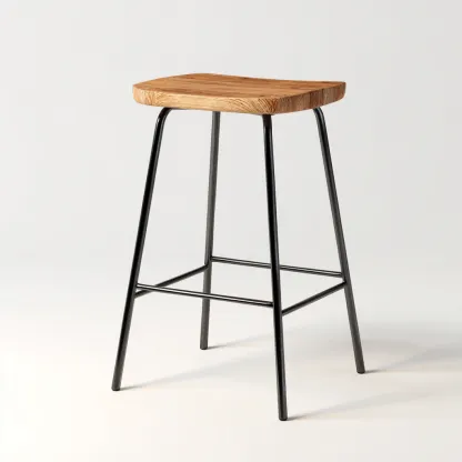 Tabouret en bois et métal 35x35x70 cm - naturel/noir - style minimaliste pour salon-Homelyio