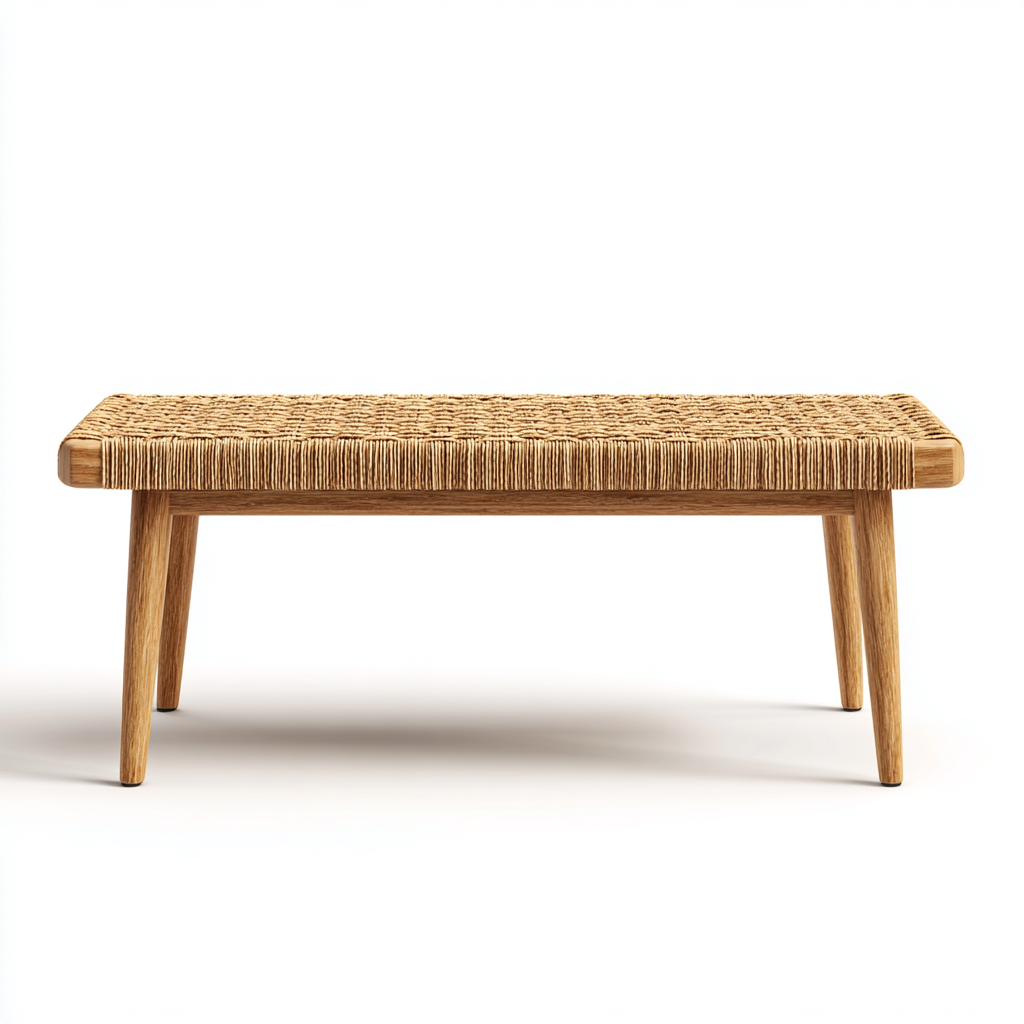 Banc de jardin en rotin tressé et bois 165x40x45 cm - couleur brun clair/bois naturel - style naturel pour extérieur-Homelyio