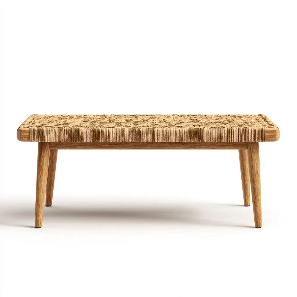 Banc de jardin en rotin tressé et bois 165x40x45 cm - couleur brun clair/bois naturel - style naturel pour extérieur-Homelyio