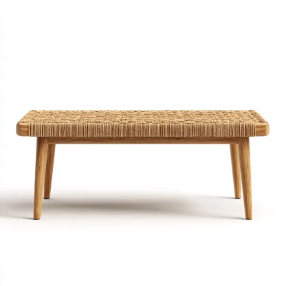 Banc de jardin en rotin tressé et bois 165x40x45 cm - couleur brun clair/bois naturel - style naturel pour extérieur-Homelyio
