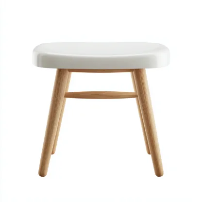 Tabouret avec assise blanche et pieds en bois 36x36x45 cm - blanc/bois naturel - pour salon - design moderne-Homelyio