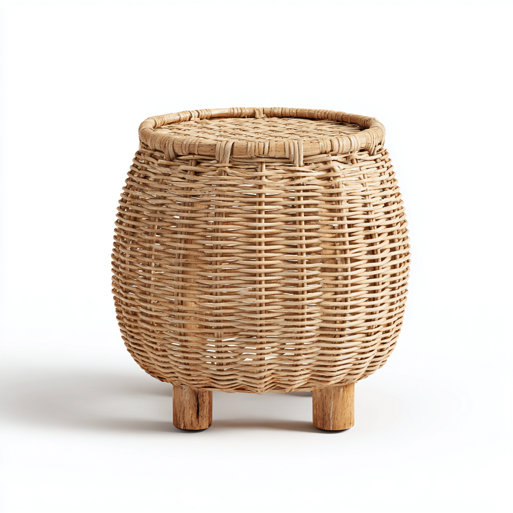 Tabouret en rotin tressé 40x40x45 cm - naturel - pour salon - style bohème-Homelyio
