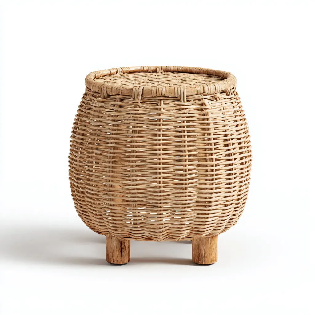 Tabouret en rotin tressé 40x40x45 cm - naturel - pour salon - style bohème-Homelyio