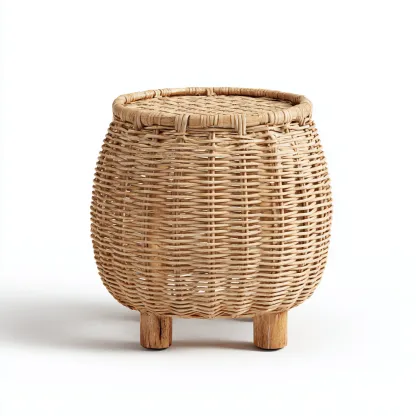 Tabouret en rotin tressé 40x40x45 cm - naturel - pour salon - style bohème-Homelyio