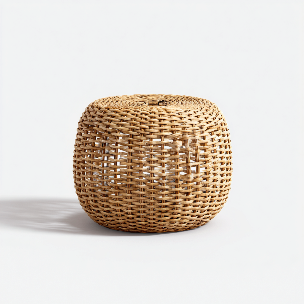 Tabouret en rotin 40x40x40 cm - bois naturel - style bohème pour salon-Homelyio