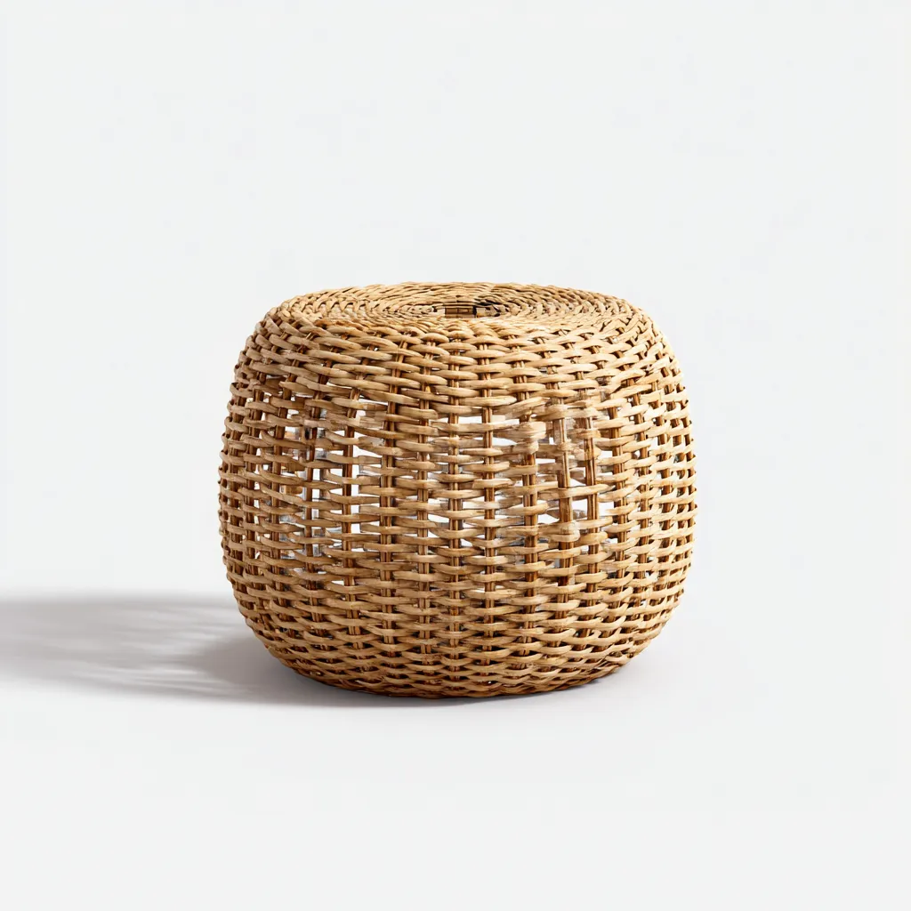 Tabouret en rotin 40x40x40 cm - bois naturel - style bohème pour salon-Homelyio