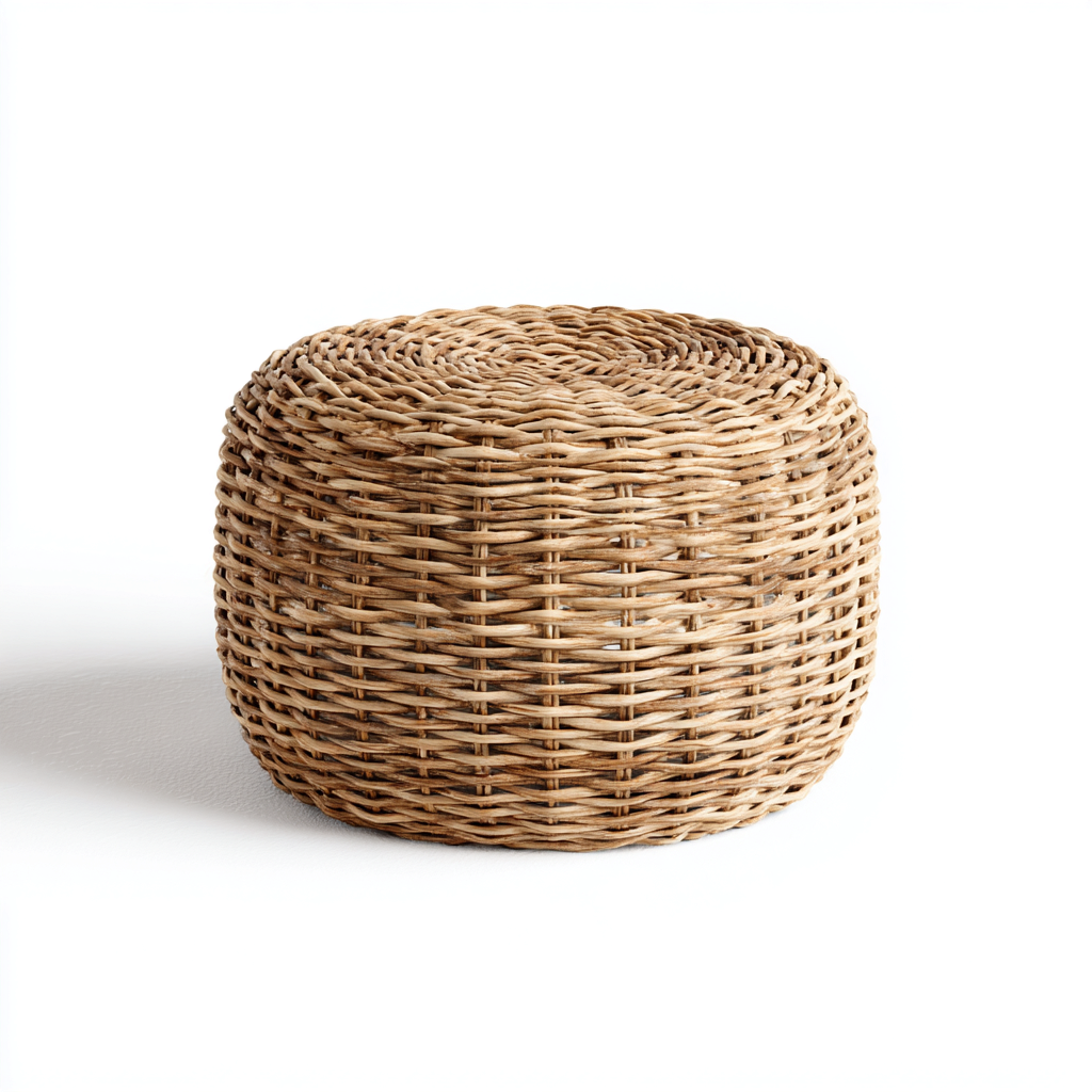 Tabouret rond en rotin tressé 45x45x35 cm - couleur naturelle - style bohème-Homelyio