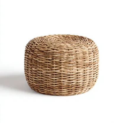 Tabouret rond en rotin tressé 45x45x35 cm - couleur naturelle - style bohème-Homelyio