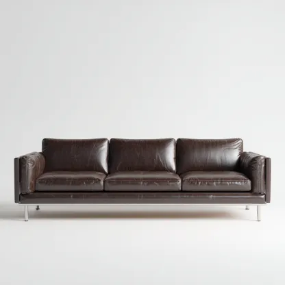 Canapé 3 places en cuir véritable 218x90x84 cm - marron foncé - design contemporain pour salon-Homelyio