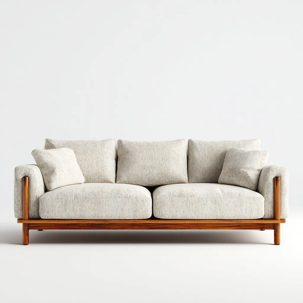 Canapé 3 places en tissu 210x95x90 cm - beige naturel - base en bois foncé pour salon-Homelyio