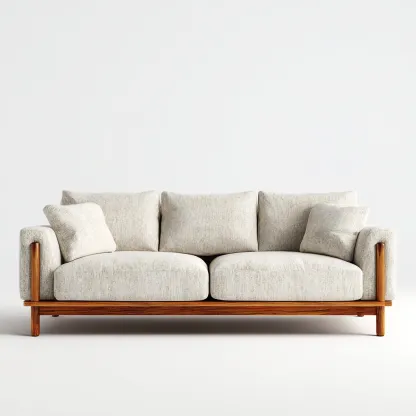 Canapé 3 places en tissu 210x95x90 cm - beige naturel - base en bois foncé pour salon-Homelyio