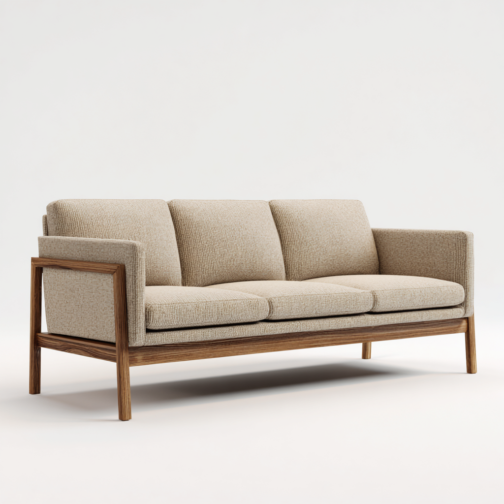 Canapé 3 places en tissu beige avec cadre en bois 200x88x82 cm - style scandinave pour salon-Homelyio
