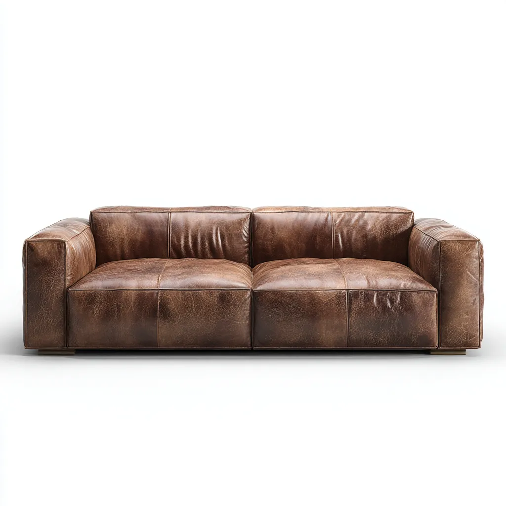 Canapé 3 places en cuir véritable 220x97x82 cm - marron - base basse style moderne pour salon-Homelyio