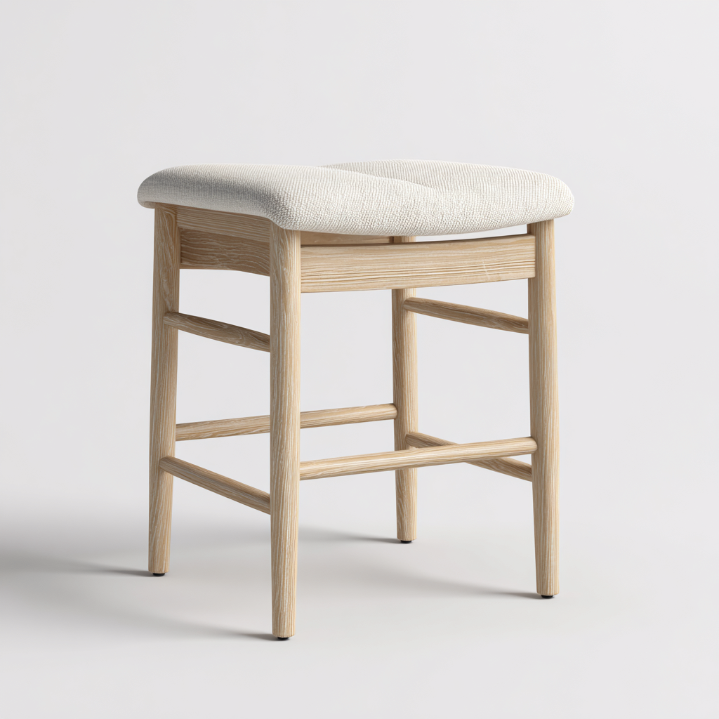 Tabouret en bois avec assise en tissu 40x35x45 cm - bois clair/blanc - design scandinave pour salon-Homelyio