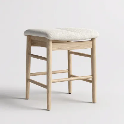 Tabouret en bois avec assise en tissu 40x35x45 cm - bois clair/blanc - design scandinave pour salon-Homelyio