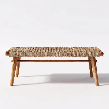 Banc de jardin en bois et rotin tressé 165x40x45 cm - beige clair/bois naturel - style bohème-Homelyio