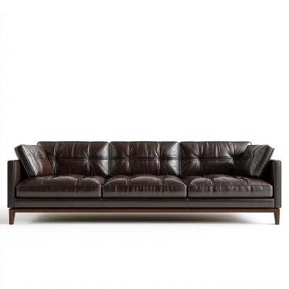 Canapé 3 places en cuir véritable 225x100x85 cm - marron foncé - style moderne élégant pour salon-Homelyio