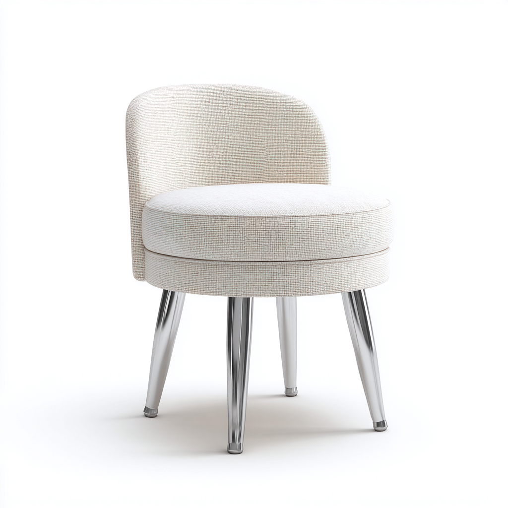 Tabouret en tissu et métal 45x45x55 cm - blanc/argent - design contemporain pour salon-Homelyio