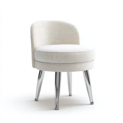 Tabouret en tissu et métal 45x45x55 cm - blanc/argent - design contemporain pour salon-Homelyio