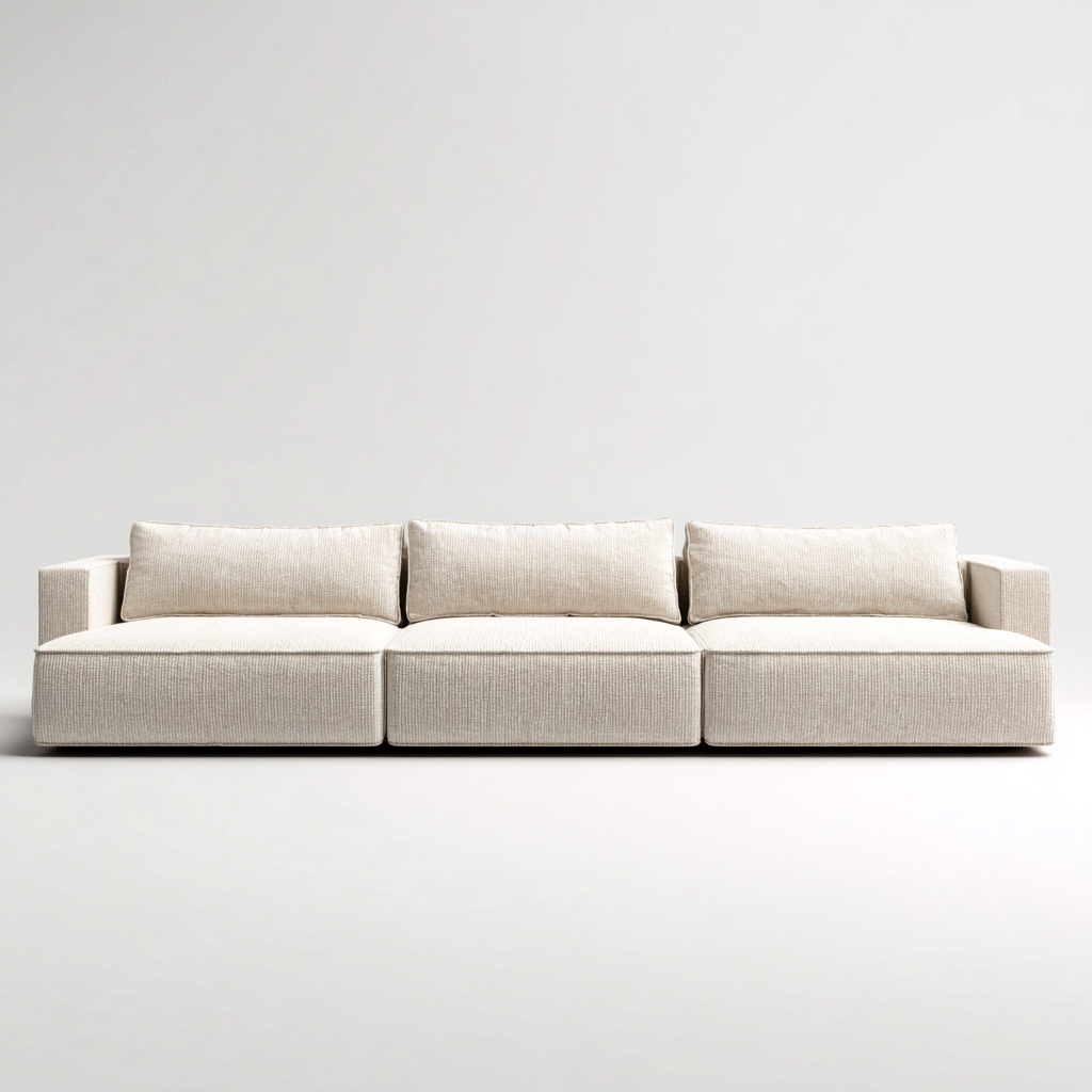 Canapé 3 places en tissu 225x100x82 cm - blanc cassé - style moderne bas pour salon-Homelyio