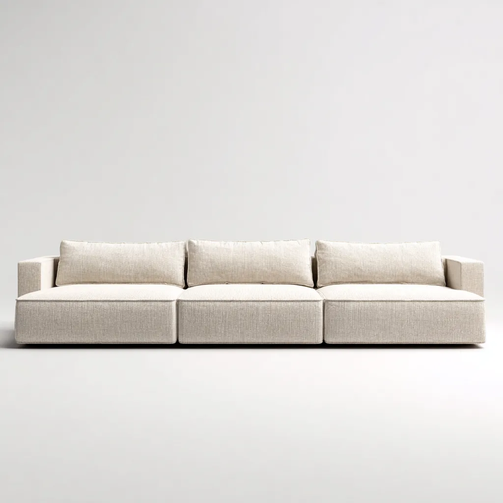 Canapé 3 places en tissu 225x100x82 cm - blanc cassé - style moderne bas pour salon-Homelyio