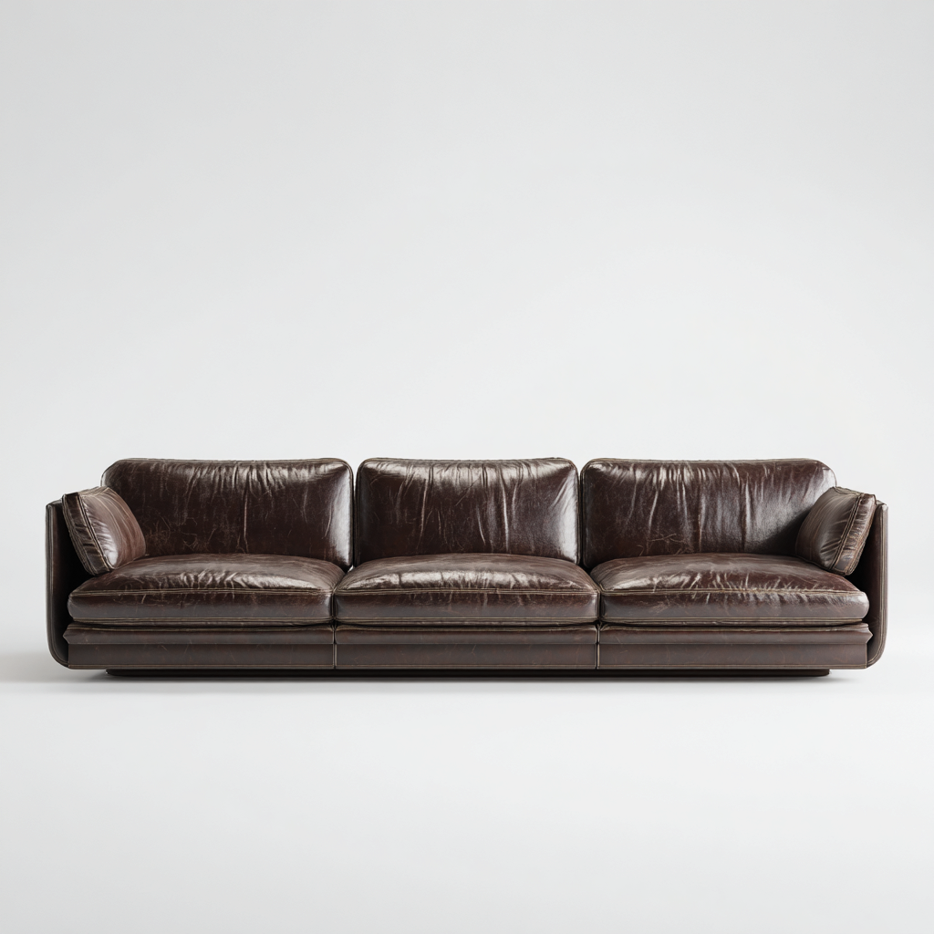 Canapé 3 places en cuir véritable 225x95x85 cm - brun foncé - design moderne pour salon-Homelyio