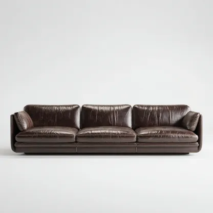 Canapé 3 places en cuir véritable 225x95x85 cm - brun foncé - design moderne pour salon-Homelyio