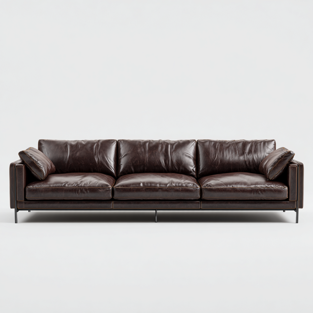 Canapé 3 places en cuir véritable 228x96x86 cm - marron foncé - piètement en métal style moderne pour salon-Homelyio