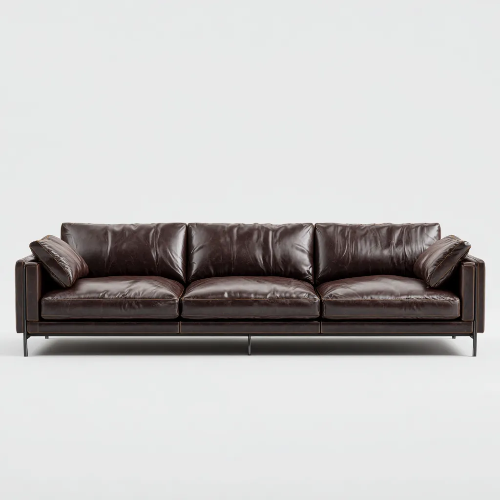 Canapé 3 places en cuir véritable 228x96x86 cm - marron foncé - piètement en métal style moderne pour salon-Homelyio