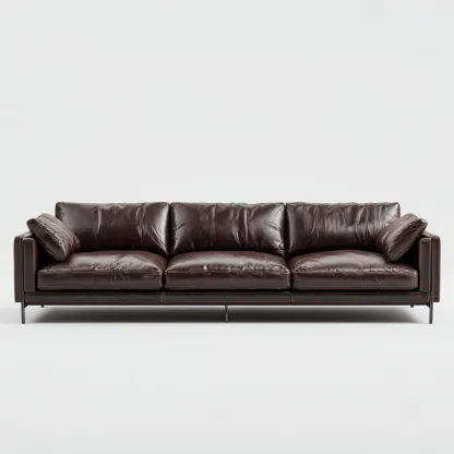 Canapé 3 places en cuir véritable 228x96x86 cm - marron foncé - piètement en métal style moderne pour salon-Homelyio