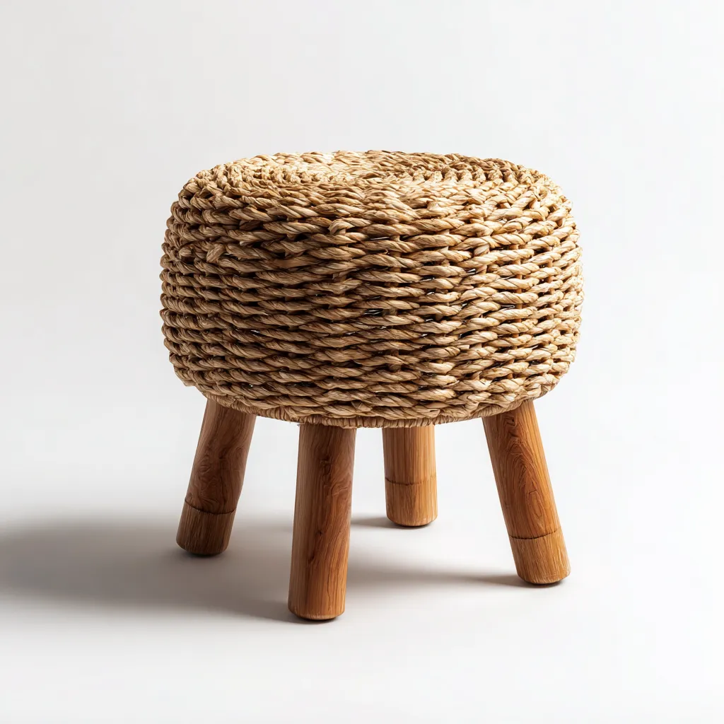 Tabouret en rotin tressé 38x38x42 cm - naturel - pour salon - style bohème-Homelyio
