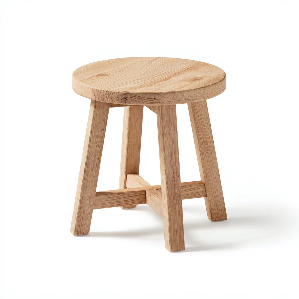Tabouret rond en bois massif 34x34x45 cm - chêne clair - style naturel pour salon-Homelyio