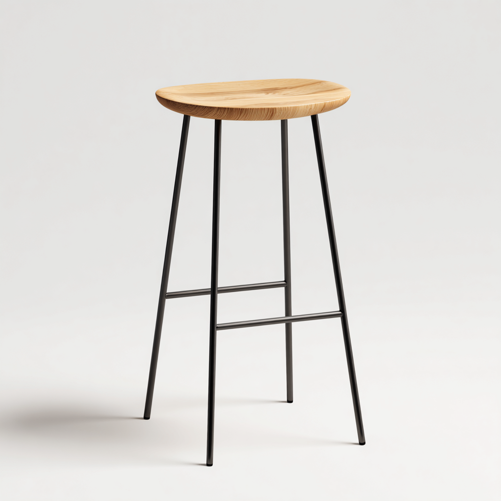 Tabouret en bois et métal 42x42x75 cm - chêne clair/noir - style minimaliste pour salon-Homelyio