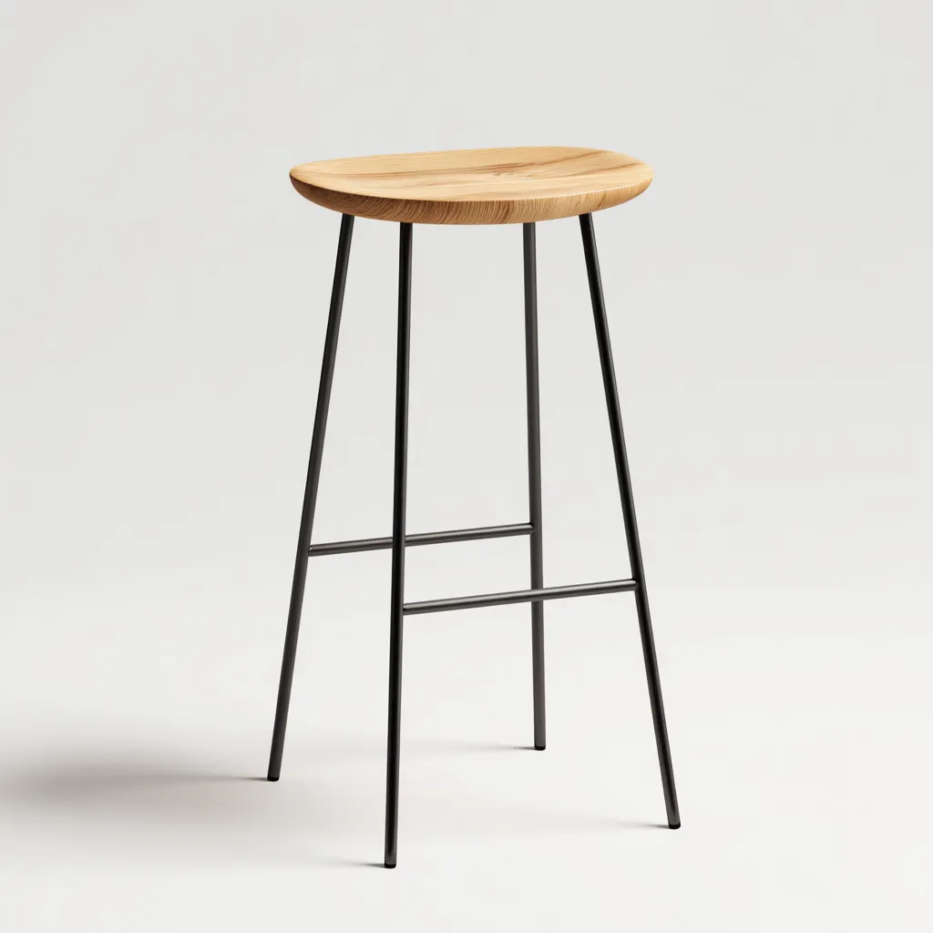 Tabouret en bois et métal 42x42x75 cm - chêne clair/noir - style minimaliste pour salon-Homelyio