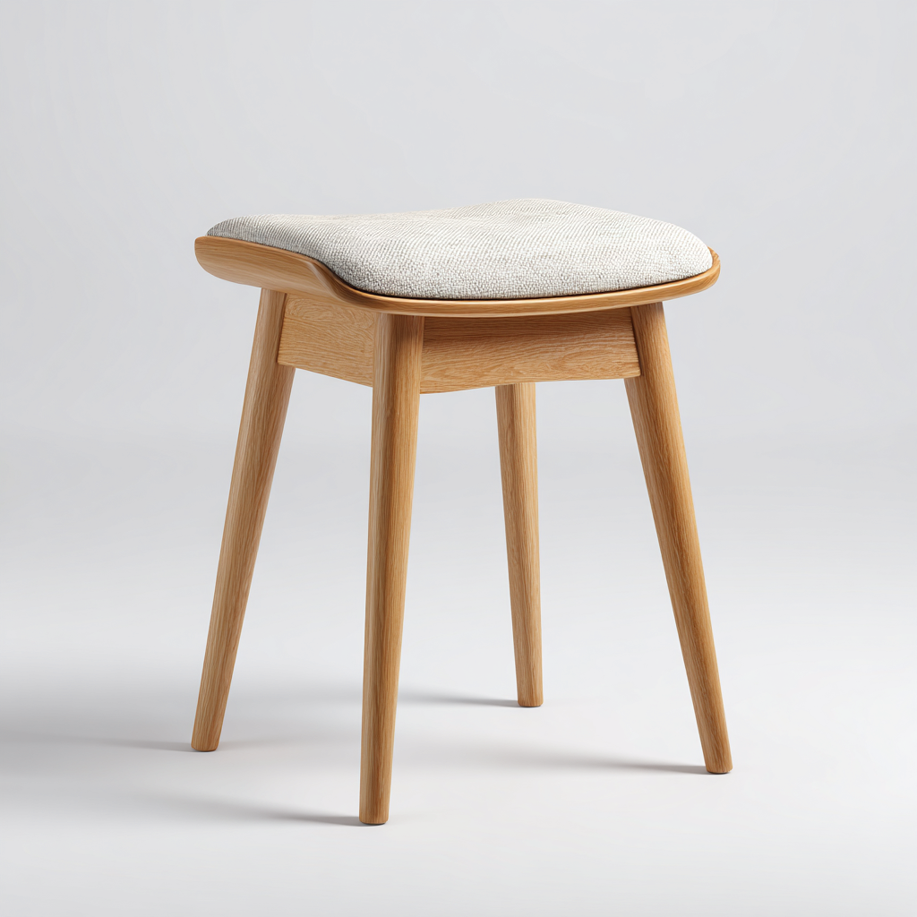 Tabouret en tissu et bois 43x38x47 cm - beige/chêne clair - style scandinave-Homelyio